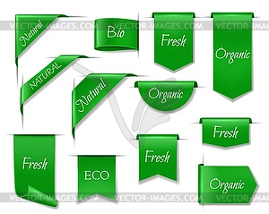 Green eco banners, 3d icons set - vector clipart