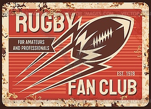 Rugby club metal plate rusty, American football - vector clipart