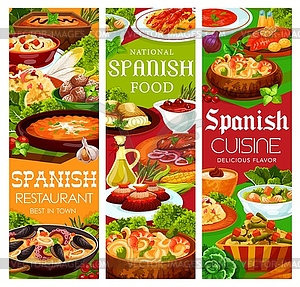 Spanish cuisine food menu paella seafood and tapas - vector clipart