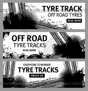 Tire tracks, off road car truck tyres trace banner - vector clip art