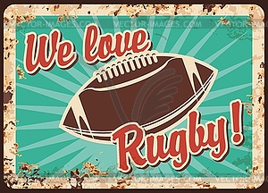 Rugby metal plate rusty, football American sport - vector clip art