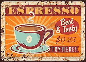 Coffeehouse espresso rusty metal plate - vector clip art