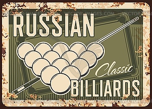 Russian billiards metal plate rusty, pool snooker - vector image