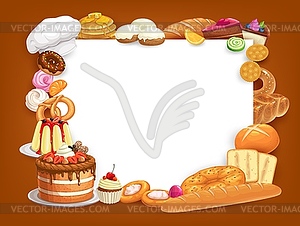 Pastry and bakery food frame border - vector image