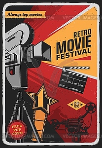 Retro movie festival poster with video camera - vector image