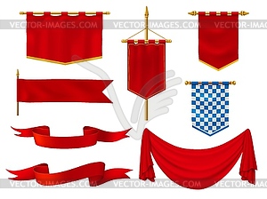 Medieval flags and banners royal red fabric - vector EPS clipart