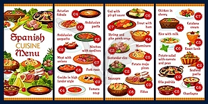 Spanish cuisine food menu or tapas, paella seafood - vector clipart