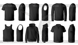 Mens t-shirt, pullover and hoodie realistic mockup - vector clipart