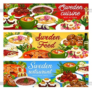 Sweden meals Swedish food banners set - vector clip art