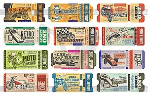 Speedway motorsport racing vintage tickets set - royalty-free vector image