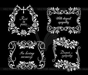 Funeral memorial frames with floral ornaments - vector image