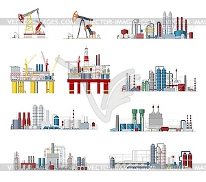 Industrial buildings and factory facilities icons - vector clip art