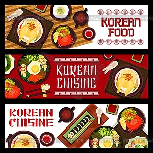 Korean food, Korea cuisine cartoon banners - vector clipart