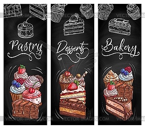 Bakery pastry desserts chalkboard sketch banners - vector image