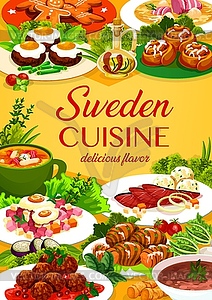 Sweden food Swedish cuisine cartoon poster - vector clipart