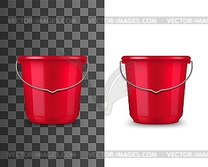 Red plastic bucket realistic mockup - vector clip art