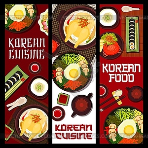 Korean cuisine banners, food of Korea - vector image