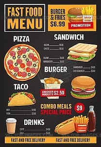 Шаблон меню быстрого питания, блюда на вынос - векторный клипарт / векторное изображение