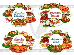 Sweden food round frames Swedish cuisine - vector image