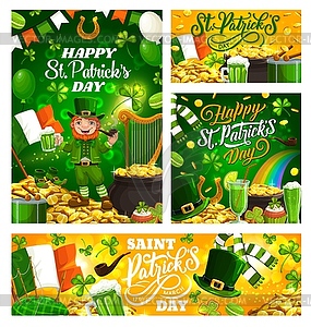 Patricks day spring holiday symbols and lettering - royalty-free vector clipart