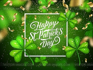 Patricks Day Irish holiday clovers with serpentine - vector clipart