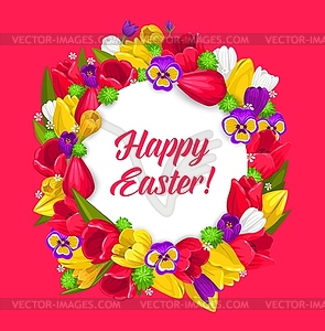 Easter floral wreath. Christian religion holiday - vector clip art