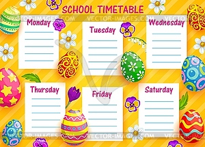 School timetable template with Easter eggs - vector clip art