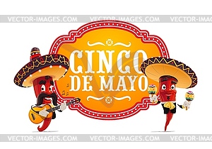 Cinco de Mayo icon with Mariachi jalapenos - vector clip art