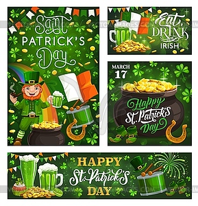 Patricks day spring holiday fest leaflets on green - vector clipart