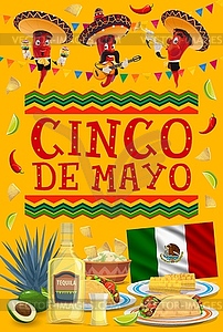 Cinco de Mayo poster, Jalapeno chili pepper - vector image