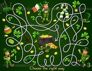 Kids maze game with st Patricks day leprechauns - vector clip art