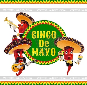 Cinco de Mayo icon with Mariachi jalapenos - vector image