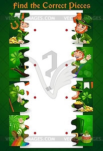 Match halves puzzle with St Patricks day items - vector clip art