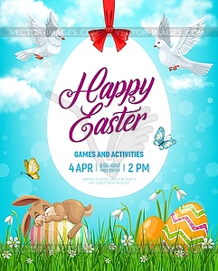 Easter holiday flyer with cartoon rabbit - vector image