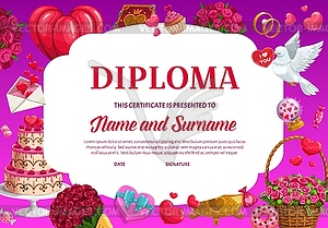 Valentines day education diploma template, - vector image