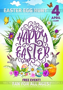 Easter holiday flyer with cartoon rabbits, - vector clip art