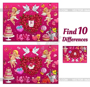 Kids game find ten differences, riddle - vector clip art