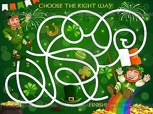 Kids maze game with st Patricks day leprechauns - vector image