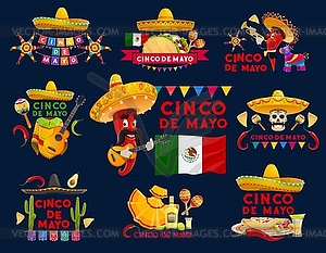 Cinco de Mayo Mexican holiday fiesta icons - vector clip art