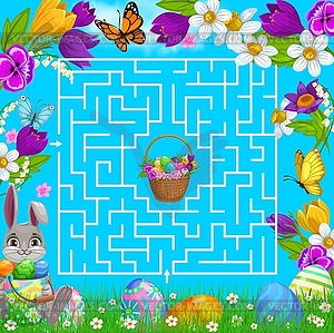 Kids maze game, labyrinth, help bunny choose way - vector clipart