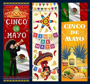 Cinco de Mayo banners, cartoon mariachi - vector clipart