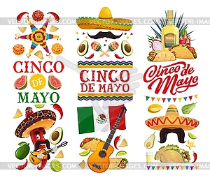 Cinco de Mayo banners with Mexican food and chilli - vector clip art