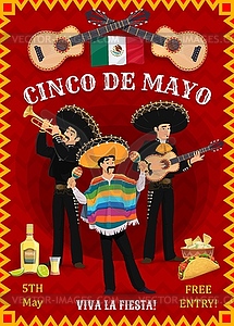 Cinco de mayo festival flyer with musicians - vector image
