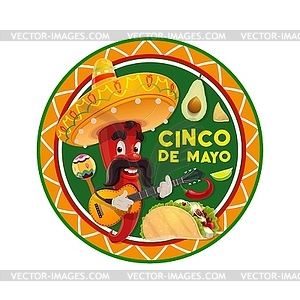 Cinco de Mayo icon. Mariachi chili pepper - vector image