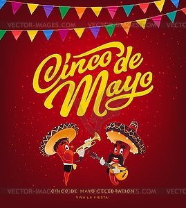 Mexican Cinco de Mayo red peppers with sombreros - vector clipart