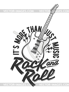 Tshirt print with electric guitar and flashes - white & black vector clipart