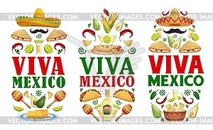 Mexican holiday food banners, Viva Mexico fiesta - vector clipart