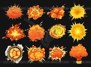 Bomb explosion icons cartoon set - royalty-free vector clipart