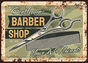 Barber shop rusty metal plate shaving salon - vector clipart / vector image