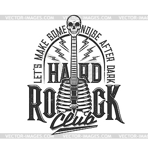 Tshirt print with skeleton, skull electric guitar - vector clip art